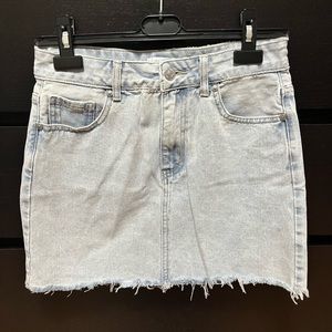 Denim Mini Skirt with Distressed Hem